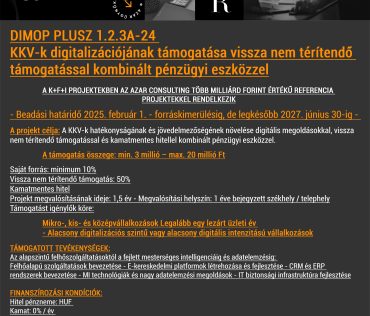 DIMOP PLUSZ 1.2.3A-24 KKV-k digitalizációjának támogatása vissza nem térítendő támogatással kombinált pénzügyi eszközzel