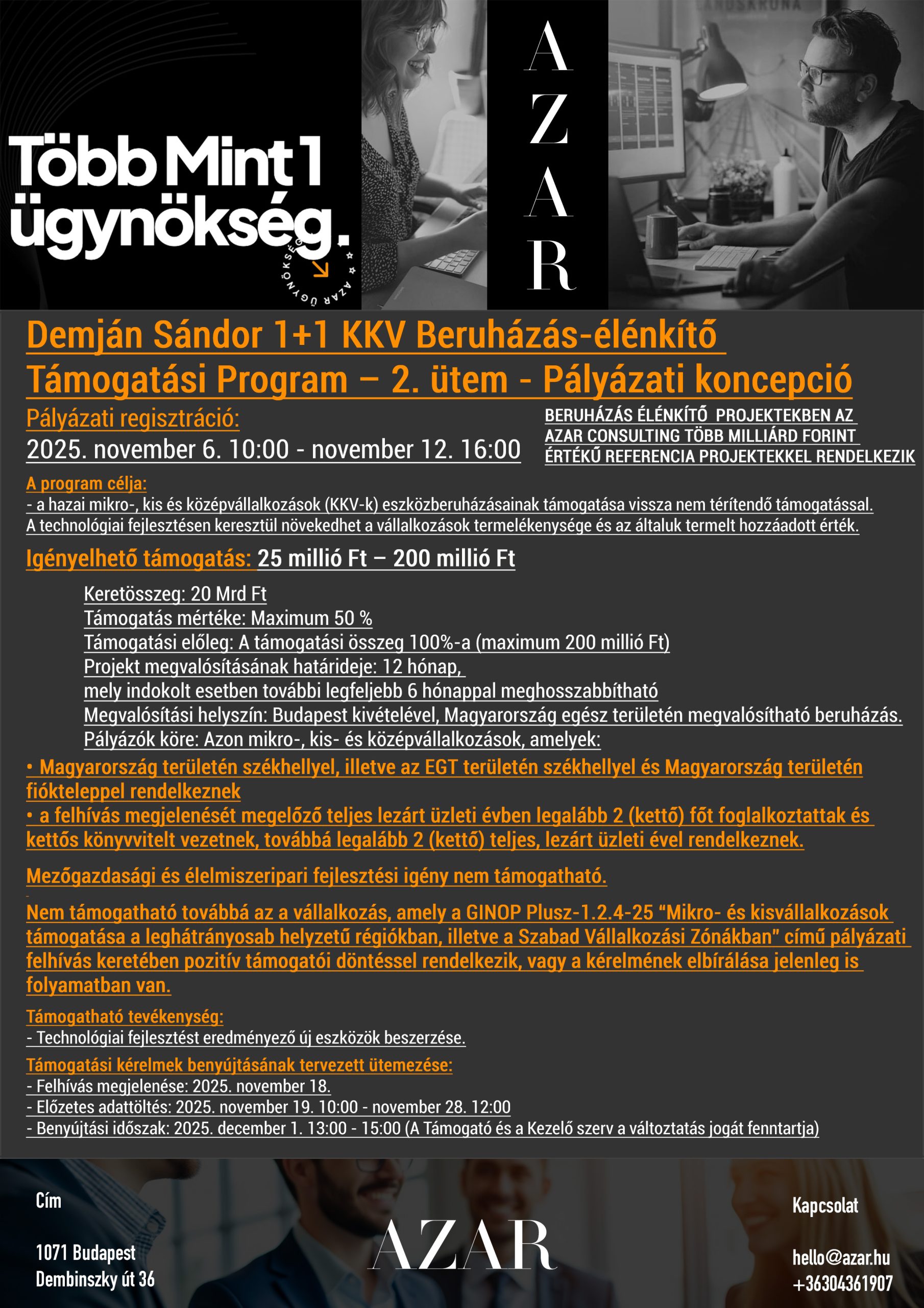 Demján Sándor 1+1 KKV Beruházás-élénkítő Támogatási Program – 2. ütem - Pályázati koncepció